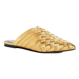 Sigerson Morrison Women's Dava Woven Leather Pointed Toe Mules Gold 8.5 New